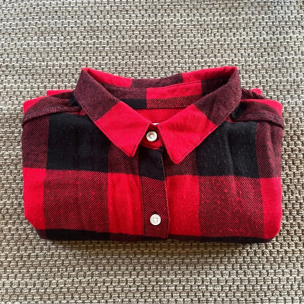 Old Navy Girls XL 14 Red Buffalo Check Plaid Button Front Shirt Long Sleeve Cozy